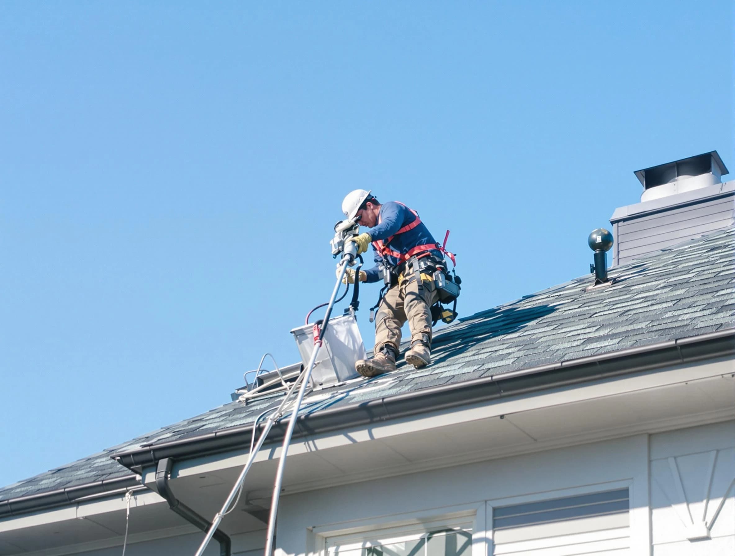 Englewood Dryer Vent Cleaning certified technician cleaning a roof-mounted dryer vent system in Englewood