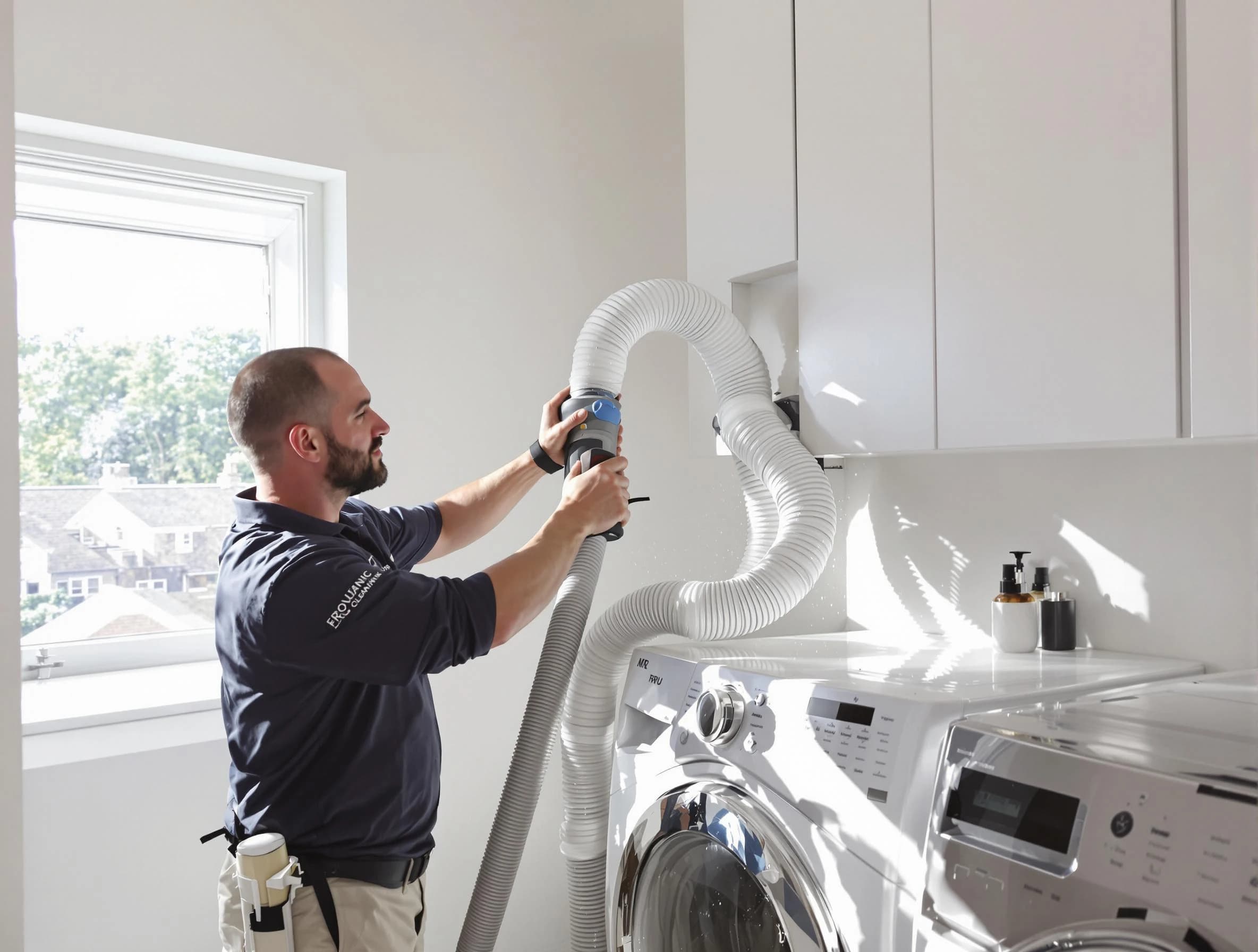 Certified Englewood Dryer Vent Cleaning technician performing dryer vent cleaning in Englewood
