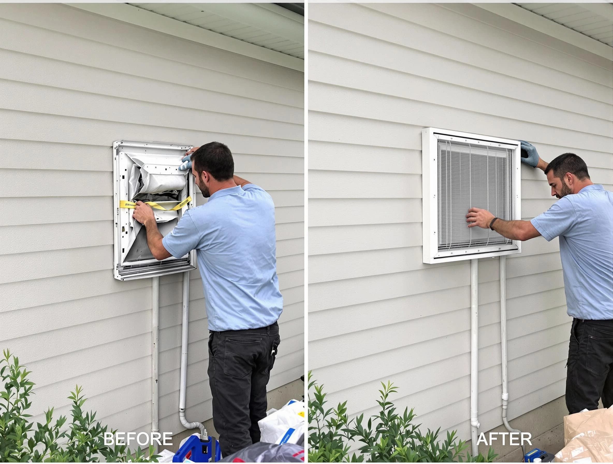 Englewood Dryer Vent Cleaning technician installing high-quality dryer vent cover at a residential property in Englewood