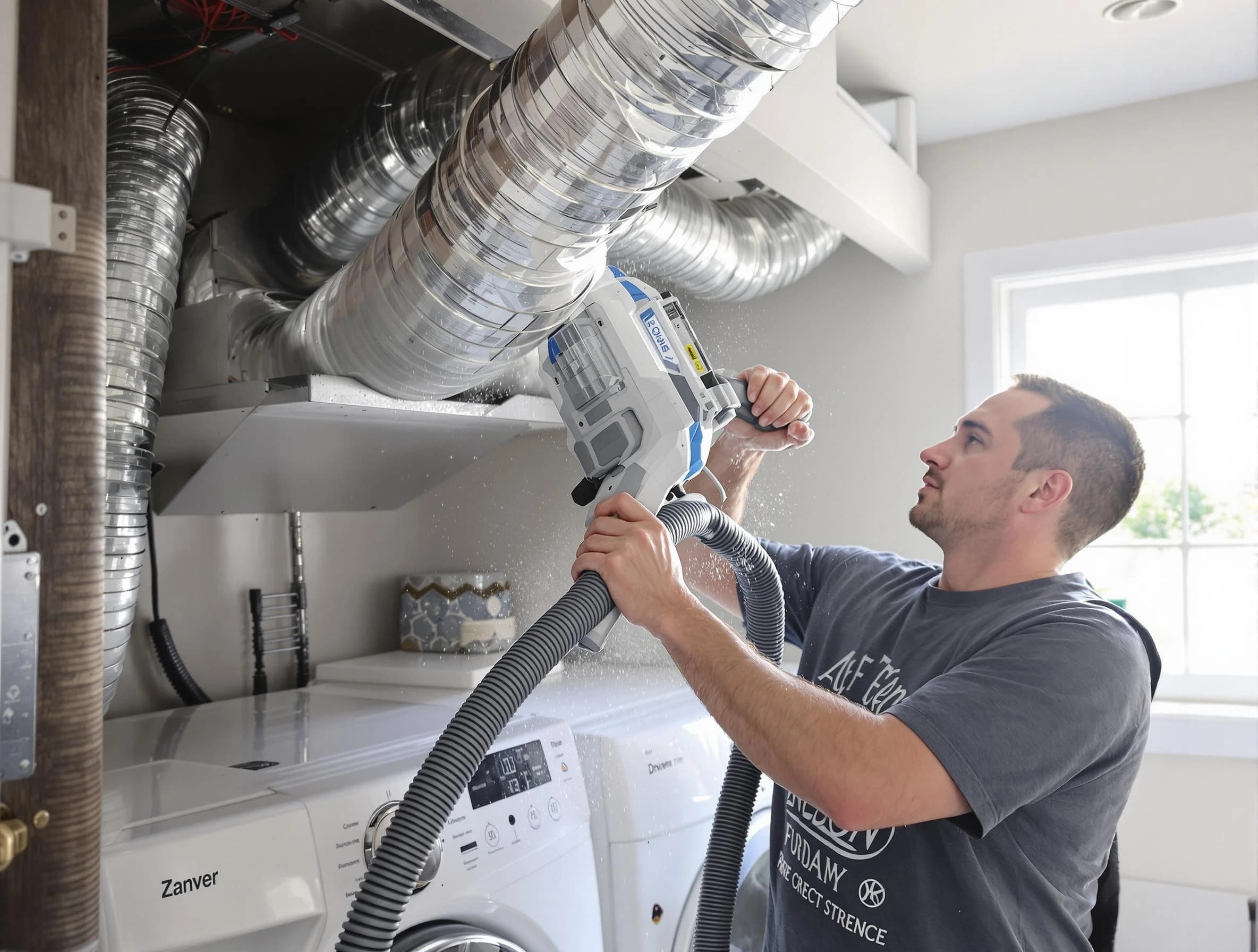 Englewood Dryer Vent Cleaning specialist cleaning deep within a dryer vent duct system in Englewood